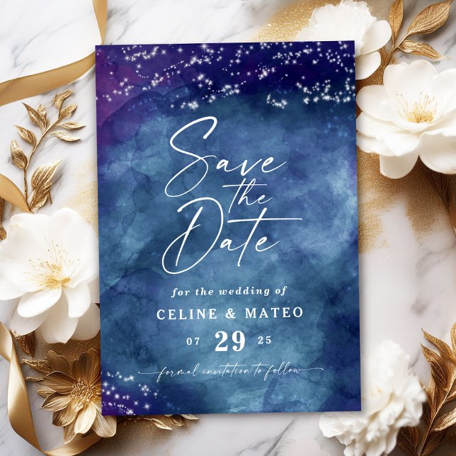 Celine: Starry Sky Theme Celestial Wedding Save The Date (Set the tone for your big day with the Celine Save the Date, featuring a custom monogram.)