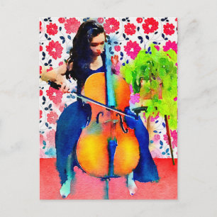 Cellist Watercolor Postcard Postkarte