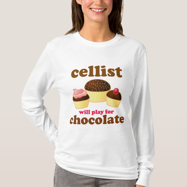 Cellistcello-Schokoladen-langer Hülsen-T - Shirt (Vorderseite)