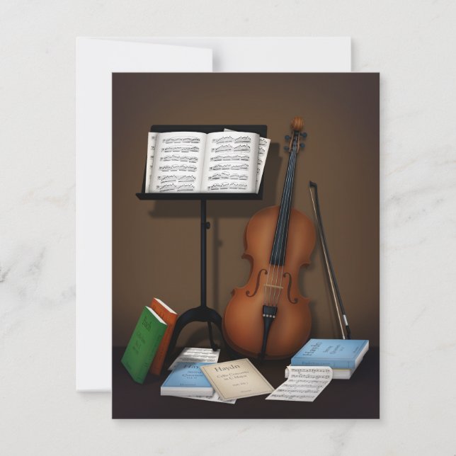 Cello Amid Music Books and Scores Classical Music Mitteilungskarte (Vorderseite)