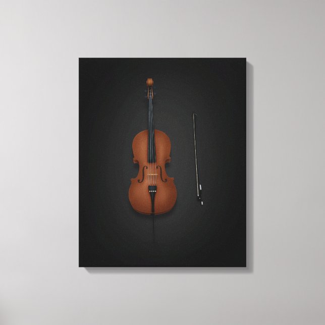 Cello & Bow Seite auf Seite 16x20 Schwarz Leinwanddruck (Vorderseite)
