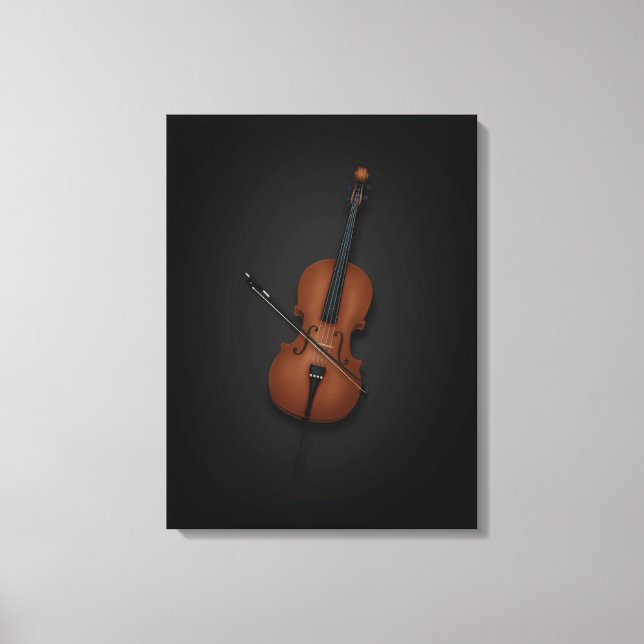 Cello & Bow Seite auf Seite 18x24 Schwarz Leinwanddruck (Vorderseite)