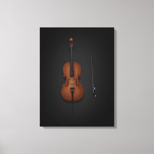 Cello & Bow Seite auf Seite 18x24 Schwarz Leinwanddruck (Vorderseite)