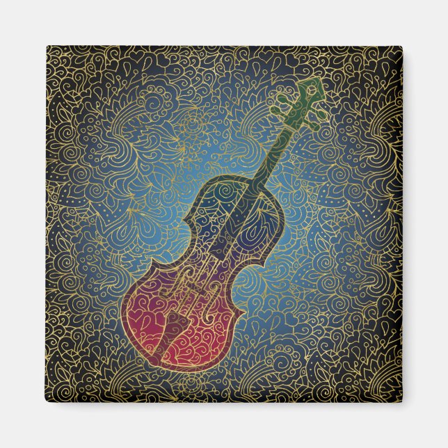 Cello Gold Filigree - Farbenfrohe Musik Magnet (Vorne)