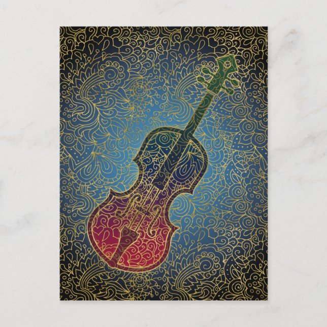 Cello Gold Filigree - Farbenfrohe Musik Postkarte (Vorderseite)