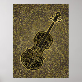 Cello Gold Taupe Filigree Musikinstrument Poster
