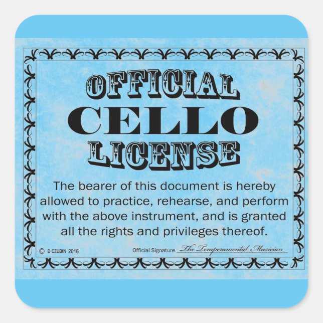 Cello License Square Aufkleber (Vorderseite)