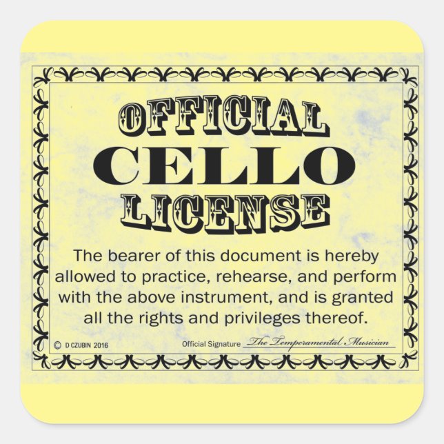 Cello License Square Aufkleber (Vorderseite)
