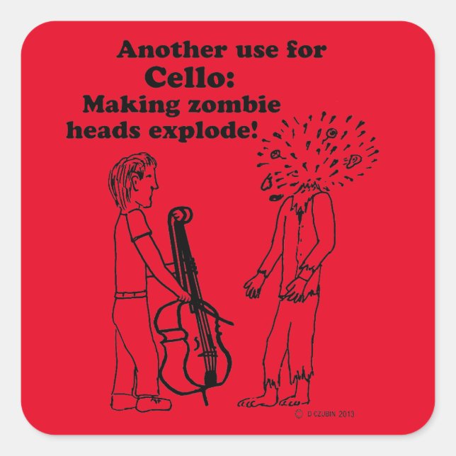 Cello macht Zombies Explode Square Sticker (Vorderseite)