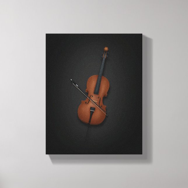 Cello mit Bow über Strings auf 8x10 schwarz Leinwanddruck (Vorderseite)