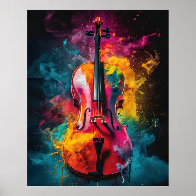 Cello mit explodierenden Farben Poster (Vorne)
