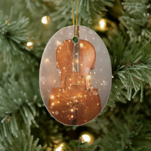 Cello mit Weihnachtsbeleuchtung Keramik Ornament