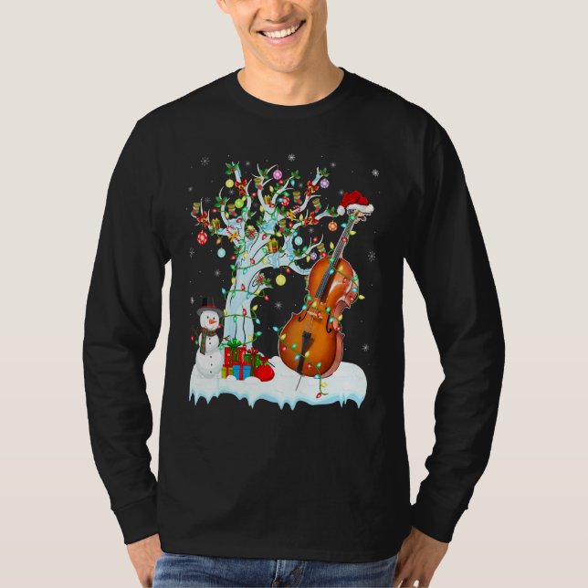 Cello Music Xmas Tree Lighting Weihnachtsmannmütze T-Shirt (Vorderseite)