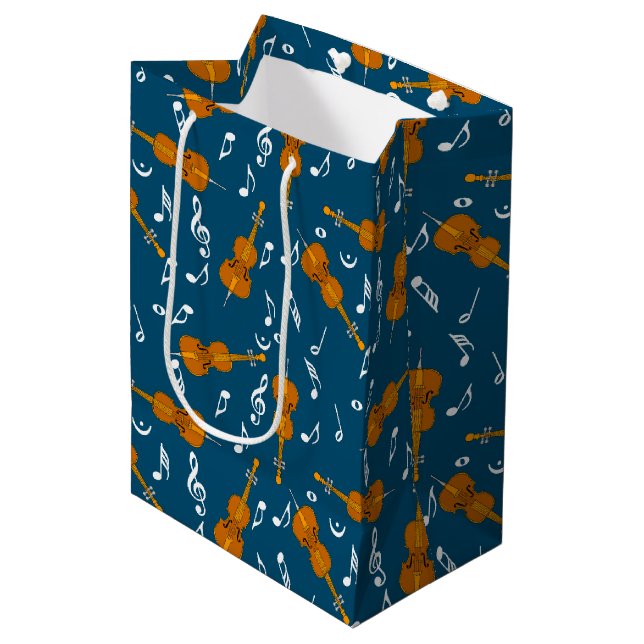 Cello Musiknote Pattern Mittlere Geschenktüte (Vorderseite Schrägansicht)