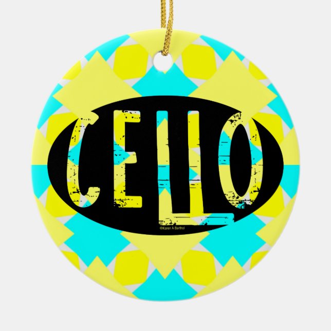 Cello Oval Rough Text Keramik Ornament (Vorne)