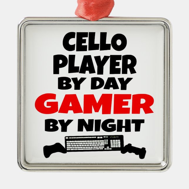 Cello Player by Day Gamer by Night Silbernes Ornament (Vorne)