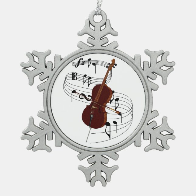 Cello Schneeflocken Zinn-Ornament (Vorderseite)