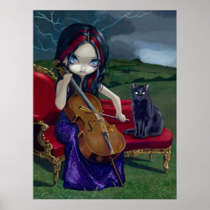 Cello Storm Art Print Black Cat Gothic Musik Poster