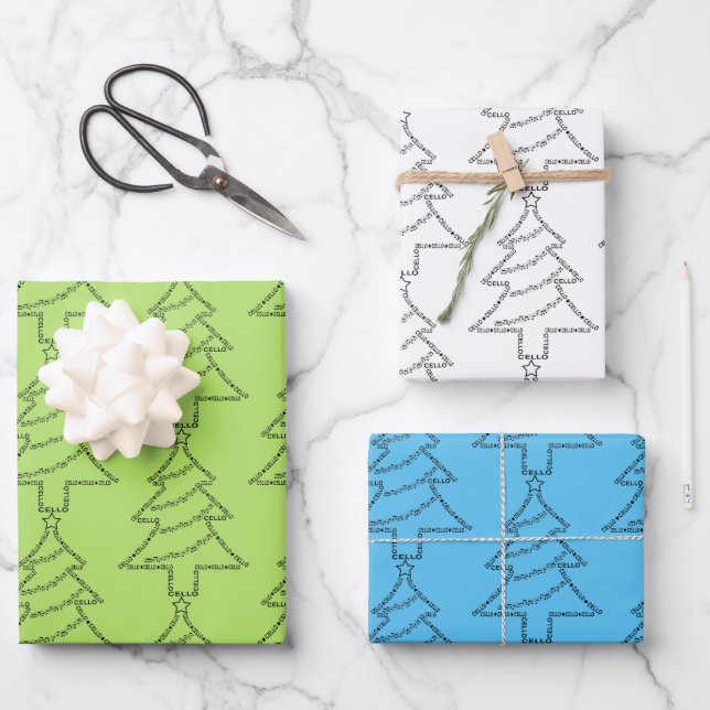 Cello Text Weihnachtsbaum Geschenkpapier Set (Vorderseite)