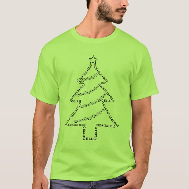 Cello Text Weihnachtsbaum T-Shirt (Vorderseite)