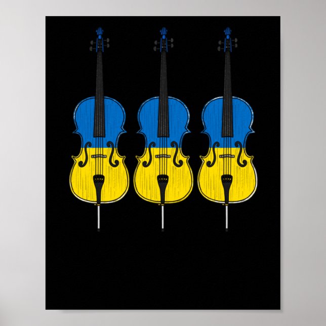 Cello Ukrainian Flag Cellist String Musician Stick Poster (Vorne)