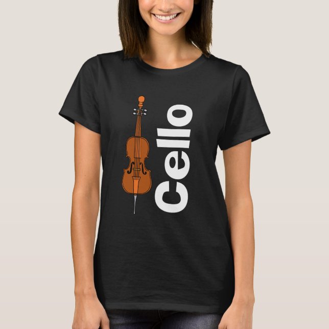 Cello und White Text T-Shirt (Vorderseite)
