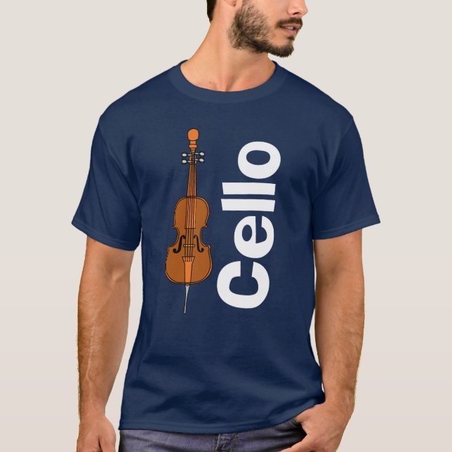 Cello Vertikaler weißer Text T-Shirt (Vorderseite)