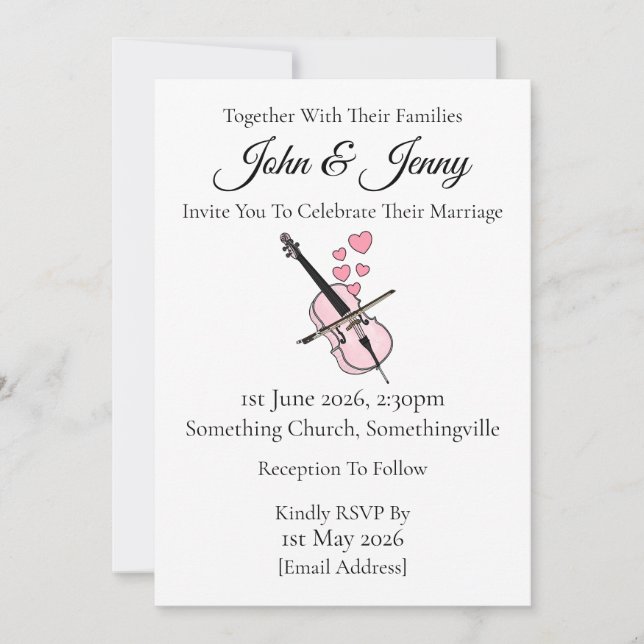 Cello Wedding Invitation Cellist String Musicians Einladung (Vorderseite)