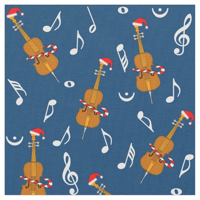 Cello Weihnachtsmannmütze Musiknoten Stoff (Nahaufnahme)