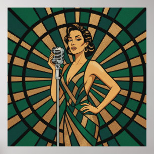 Cellospieler Poster Elegantes Buntglas Musik 