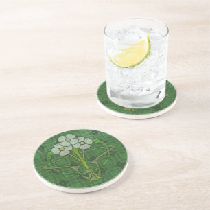 Celtic Art Deko Blumendesign drei weiße Blume Sandstein Untersetzer