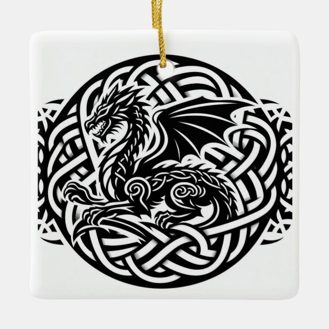 Celtic B&W Dragon Keramikornament (Vorderseite)