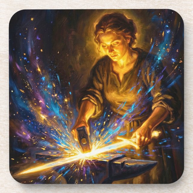 Celtic Blacksmith Goddess Forging Sword Fantasy Ar Getränkeuntersetzer (Vorderseite)