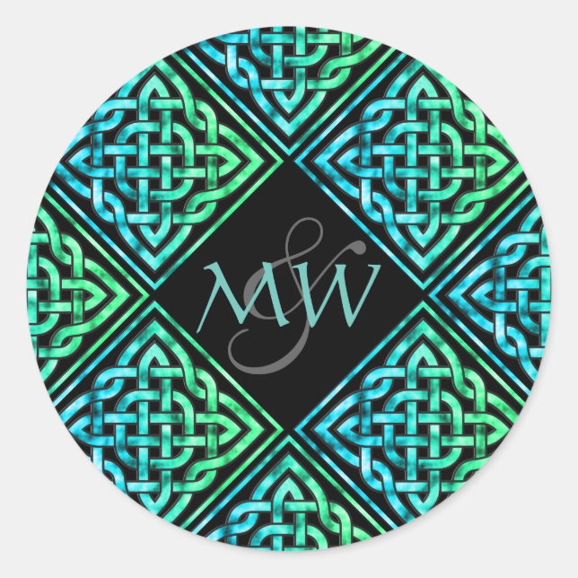 Celtic Blue Green Wedding Monogram Sticker (Vorderseite)