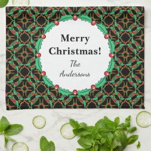 Celtic Christmas Holly Wreath Pattern Personalisie Handtuch