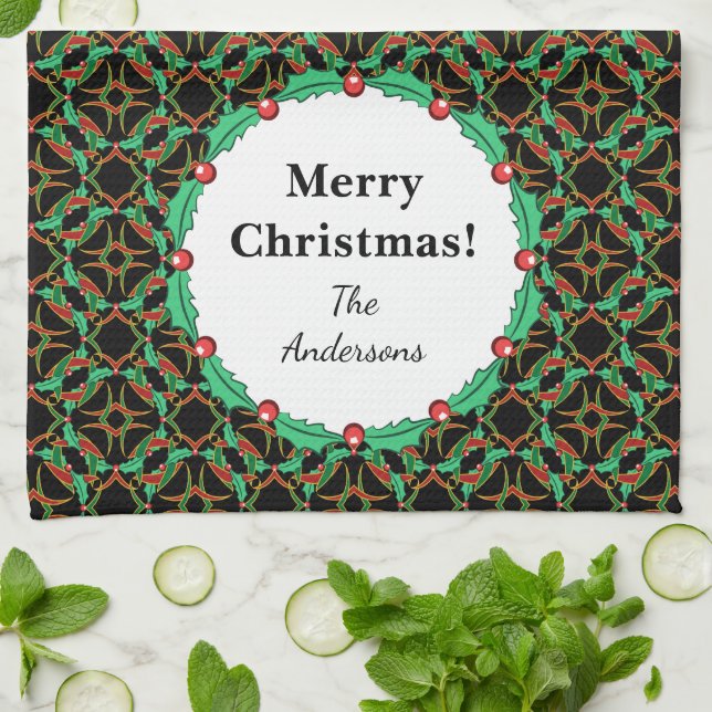 Celtic Christmas Holly Wreath Pattern Personalisie Handtuch (Gefaltet)