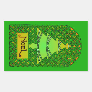 Celtic Christmas Tree - Green Rechteckiger Aufkleber
