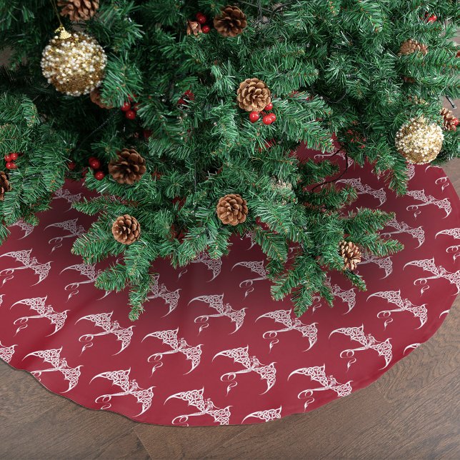 Celtic Christmas Tribal Dragon Red White Polyester Weihnachtsbaumdecke (Von Creator hochgeladen)