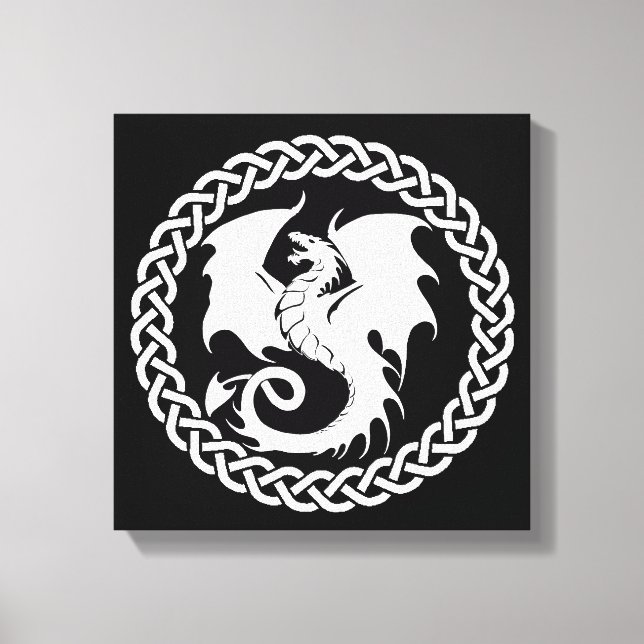 Celtic Circle Dragon Schwarz-weiß Leinwanddruck (Vorderseite)