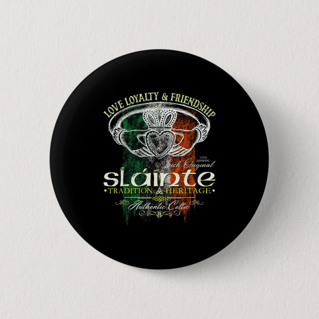 Celtic Claddagh Slainte Nge Irish Flag St. Patrick Button (Vorderseite)