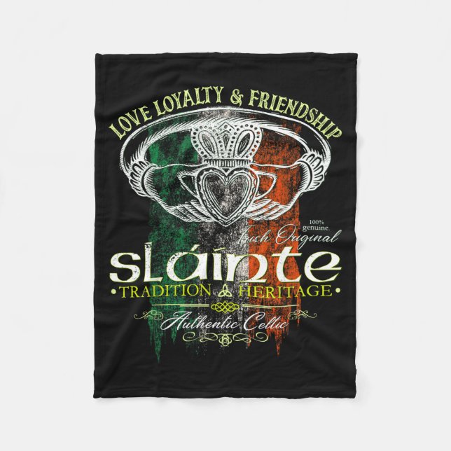 Celtic Claddagh Slainte Nge Irish Flag St. Patrick Fleecedecke (Vorderseite)