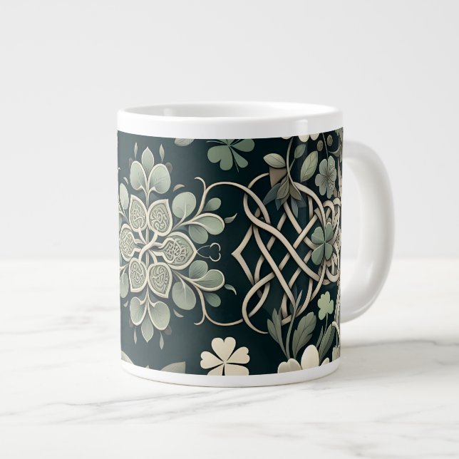 Celtic Clover Floral Charm Jumbo-Tasse (Vorderseite Rechts)