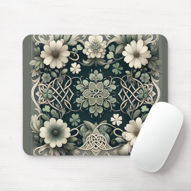 Celtic Clover Floral Charm Mousepad (Mit Mouse)