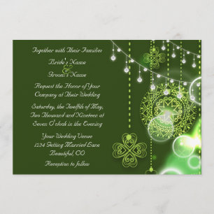 Celtic Clovers Green and White Irish Wedding Einladung
