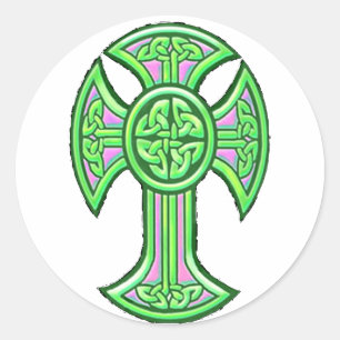 Celtic Cross 2 Green Runder Aufkleber