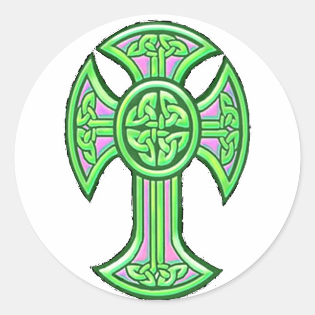 Celtic Cross 2 Green Runder Aufkleber (Vorderseite)