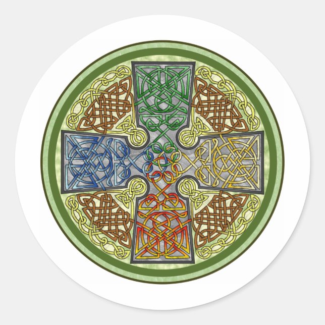 Celtic Cross 4 Colour Runder Aufkleber (Vorderseite)