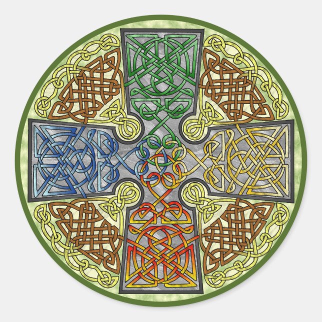 Celtic Cross 4 Colour Runder Aufkleber (Vorderseite)