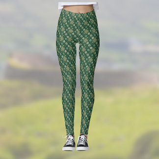 Celtic Cross and Irish Clover Green Vintage Look  Leggings