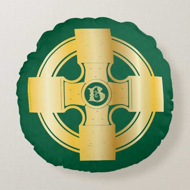 Celtic Cross Celtic Knot Letter B Monogram Rundes Kissen (Vorderseite)